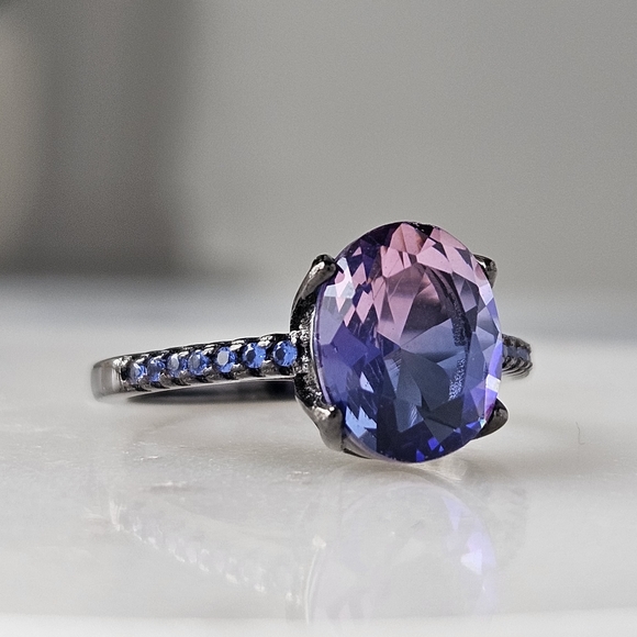 Pink & Purple Oval Gemstone Ring, real 925 Sterling Silver Charmed Aroma - Picture 3 of 7